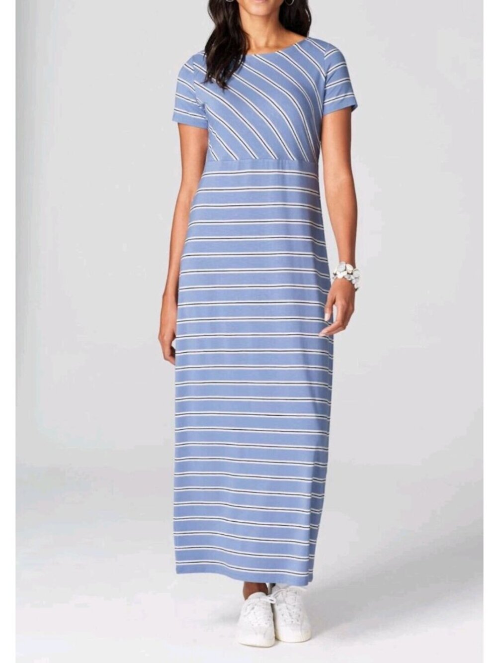 ⭐ J. Jill Blue Striped Knit Short Sleeve Maxi Dress size Medium